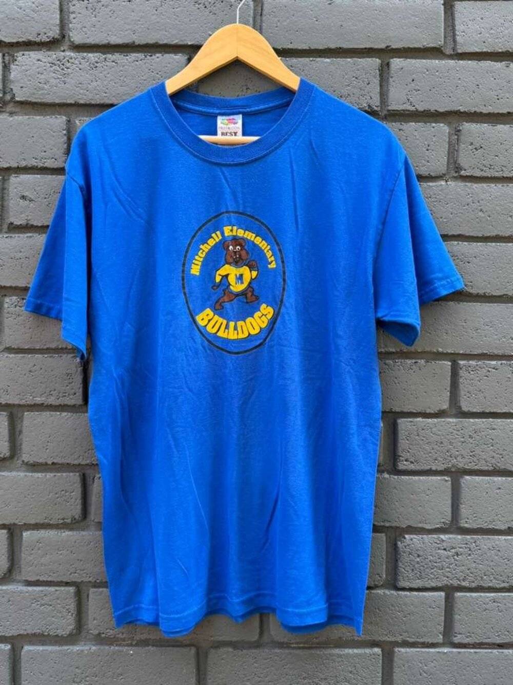 VTG 90s Fruit of the Loom Mitchell Elementary Bulldogs Blue T-Shirt Sz L